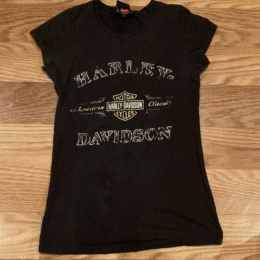 Harley-Davidson vintage looking black ladies small T-shirt